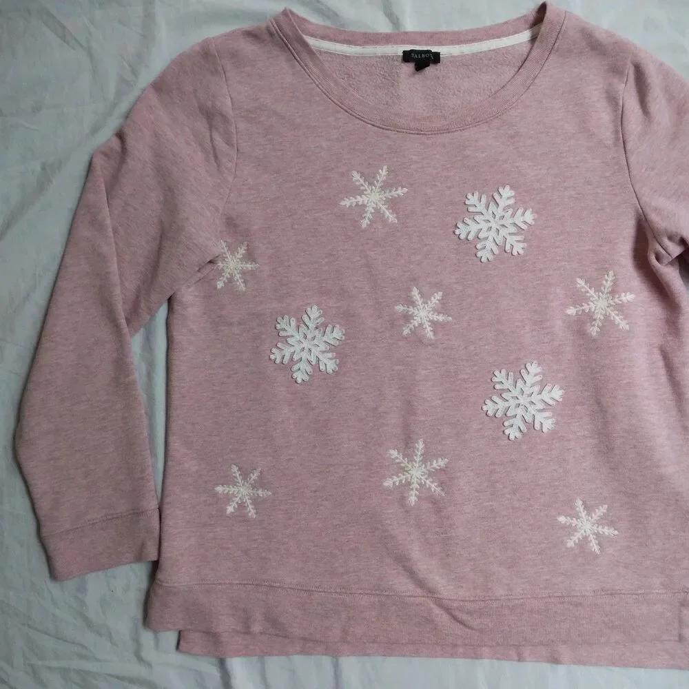 Talbots Pink Snowflake Sweatshirt Cozy Cabincore Ski Lodge Women's Size M - Picture 2 of 10